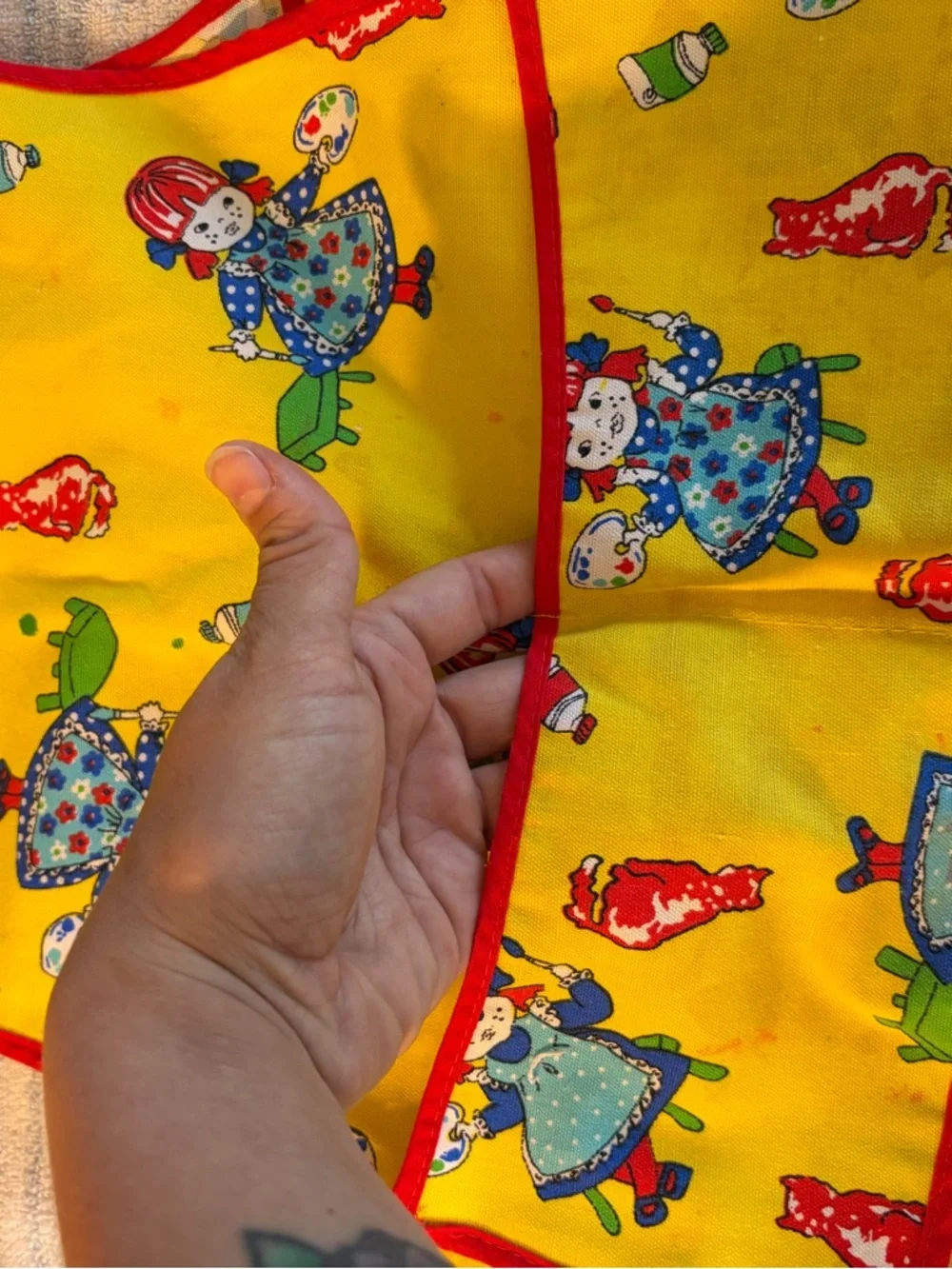 Vintage Kids Yellow Artist Smock with Red Trim